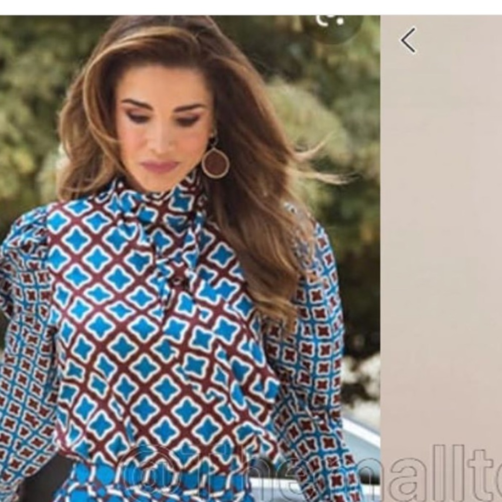 Zara Blue and White Geometric Midi Dress